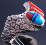 Size 10-1/2 Silver & Turquoise & Coral Navajo Yei Bi Chei Ring by WM 7C27W
