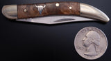 Wooden Brass Steer Skull  Pocket Knife- VN81M