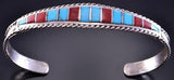 Silver & Turquoise & Coral Zuni Inlay Bracelet by Mira Payesnta 2F15Q