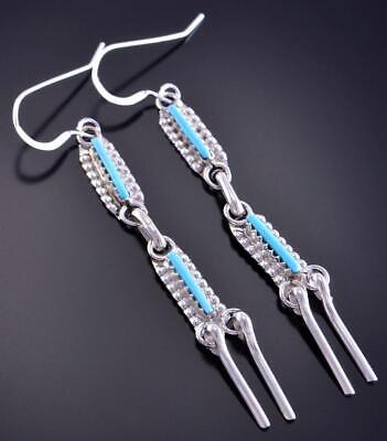 Intricate Vintage Zuni Native American Sterling Silver Turquoise Needle Earrings Intricate Vintage Zuni Native American Sterling Silver Turquoise Needle Earrings