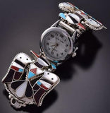 Silver & Turquoise Multistone Zuni Inlay T-Bird Men's Watch by Bobby Shack ZA22U