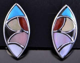 Silver & Turquoise Multistone Zuni Inlay Earrings by Antoinetti Ahiyite 2B18F
