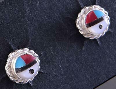 Silver Multistone Zuni Inlay Sunface Post Earrings by Devoria Bowakaty 2A25J