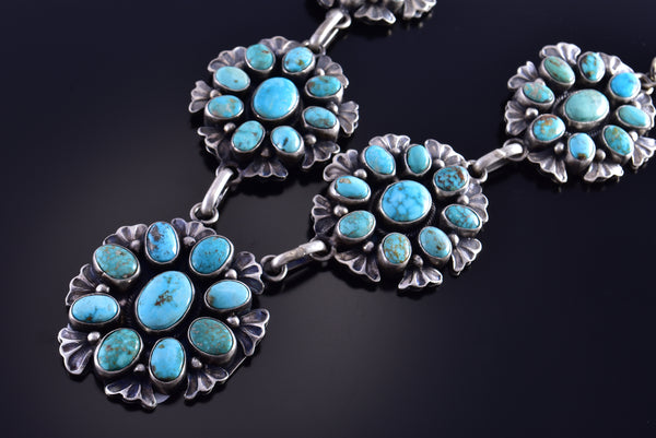 Silver & Turquoise Navajo Handmade Necklace & Earring Set by