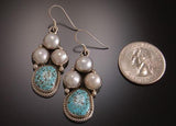 ZBM Pair of #8 Spiderweb Turquoise and Pearls Earrings by Erick Begay    TO11L