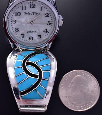 Silver & Turquoise Zuni Inlay Hummingbird Design Men's Watch