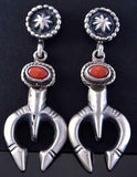Silver & Coral Navajo Handmade Naja Earrings by Annie Spencer 2A25Y