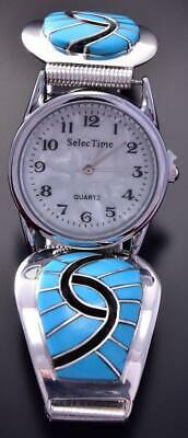 Silver & Turquoise Zuni Inlay Hummingbird Design Men's Watch Silver & Turquoise Zuni Inlay Hummingbird Design Men's Watch