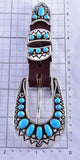 Silver & Turquoise Navajo Handstamped Ranger Set Buckle by Lee Charley 1K18P