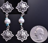 ZBM Silver & Turquoise & Fresh Water Pearl Navajo Concho Earrings Erick Begay 8G30K