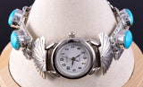 Vintage Silver & Turquoise Navajo Link Watch Bracelet w/ Watch - Ray Begay 5K22T
