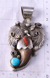 Silver Multistone & Bear Claw Navajo Feathers Pendant by Jerry Thompson 5J29F
