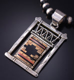 Vintage Silver Multistone Navajo Inlay Rug & Loom Pendant by Richard Begay 5K17Y