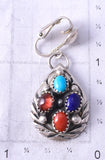 Vintage Silver & Turquoise Multistone Navajo Clip On Earrings 5H21O