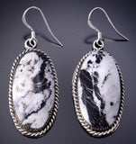 Silver & White Buffalo Turquoise Navajo Earrings by Sammie Burnside 6D09H