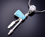 Reversible Silver Multistone Navajo Inlay Tomahawk Pendant by TSF 3L07X