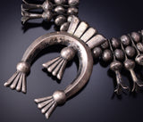 Vintage Silver Navajo Handmade Squash Blossom Necklace by Leonard Benally 6H06Z