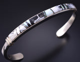 Silver & White Buffalo Turquoise Navajo Inlay Bracelet by Rick Tolino 5K22G
