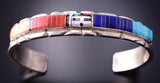 Silver & Turquoise Multistone Zuni Inlay Sunface Bracelet by Don Dewa 4A29V