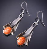 Silver & Spiny Oyster Shell Navajo Handmade Squash Earrings Louise Yazzie 6F17U