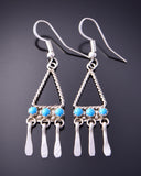 Silver & Turquoise Navajo Handmade Dangle Earrings by Sylvia Chee 3B10S