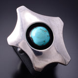 Vintage Size 6-1/4 Silver & Turquoise Navajo Shadowbox Ring 3J30T