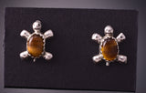 Silver & Tiger Eye Zuni Handmade Turtle Earrings by Norton Kinsel 3G03N