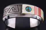 Vintage Silver & Turquoise Multistone Navajo Inlay Bracelet Richard Tsosie 5K10D
