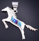 Silver & Turquoise Multistone Navajo Inlay Free Horse Pendant - Edward Lee 5L26P