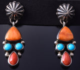 Silver & Turquoise Multistone Navajo Handmade Earrings by Derrick Gordon 5F10X
