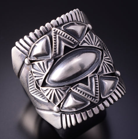 Size 12-3/4 Silver Navajo Handmade Concho Star Mens Ring by Derrick Gordon 4C31U