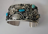 Wide Silver Navajo Turquoise Cuff Bracelet by Jerry Thompson - 5L17A