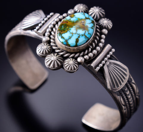 Silver & Kingman Turquoise Navajo Handmade Bracelet by Michael Calladitto 6F09V