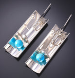 Silver & Turquoise Navajo Handmade Reflection Earrings by Jeremy Harrison 6H31C