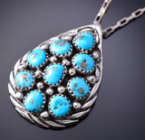 Vintage Silver & Turquoise Navajo Cluster Pendant by H 6D28J