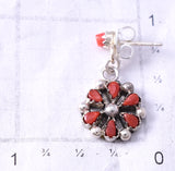 Silver & Coral Zuni Petit Point Inlay Flower Earrings by Polly Piaso 6D22U