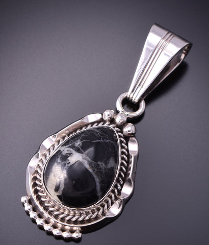 Silver & White Buffalo Turquoise Navajo Pendant by Samuel Yellowhair 3G03V