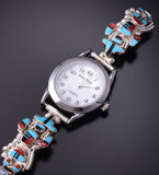 Silver & Turquoise Multistone Zuni Inlay Dancer Watch by Serena Johnson 5B19J