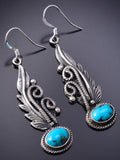 Silver & Turquoise Navajo Eagle Feathers Earrings by Genevieve Francisco 6D07X