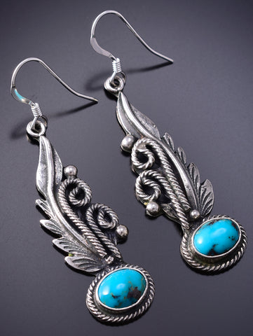Silver & Turquoise Navajo Eagle Feathers Earrings by Genevieve Francisco 6D07X