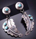 Silver & KingmanTurquoise Eagle Feather Navajo Earrings by Gabriele Yazzie 4A29H