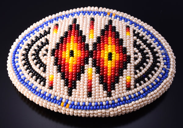 Preowned Native American Handbeaded Diamond Pattern Buckle 5D07Q