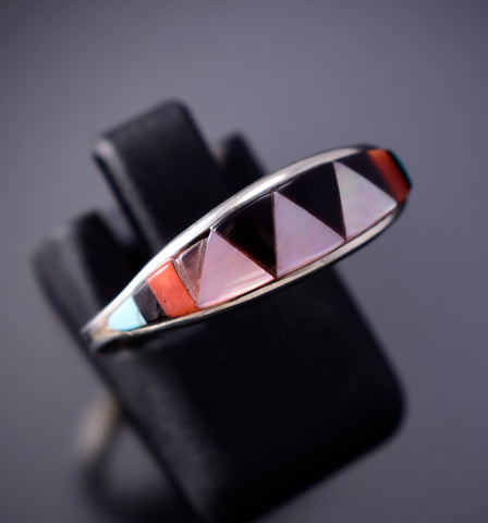 Size 9 Zuni Multistone Inlay Silver Ring by Tammie Qualo 6K27T