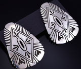 Vintage Silver Navajo Handmade Statement Earrings by Steven Begay 5K22Q