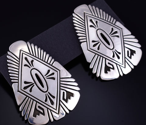 Vintage Silver Navajo Handmade Statement Earrings by Steven Begay 5K22Q