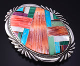 Vintage Silver & Turquoise Multistone Navajo Inlay Buckle by Ray Jack 5J29S