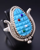 Size 6-3/4 Silver Multistone Zuni Inlay Corn Ring by Beverly Etsate 5L07N