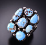 Size 7-3/4 Silver & Golden Hills Turquoise Cluster Navajo Ring by Tia Long 3F22E