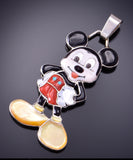 Silver & Coral Multistone Zuni Inlay Mickey Mouse Pendant by Don Dewa 3F12M