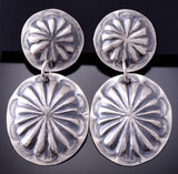 Silver Navajo Handstamped Concho Dangle Earrings by Joan Begay 4A25E